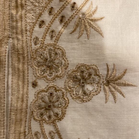 Anne Carson Linen Embroidered Beaded Midi Skirt Sz 6 Midi Slit Front Embellished - Picture 7 of 14